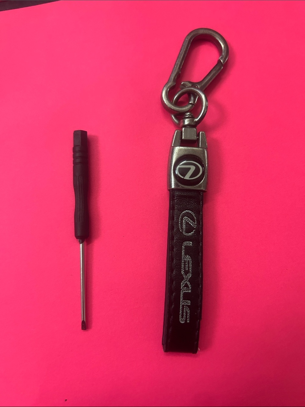 Lexus Branded Black Leather Keychain with Metal Clip